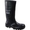 Schwarzer, knöchelhoher Sicherheitsgummistiefel mit Profilsohle und Zehenschutz, Arbeitsschutzstiefel für Industrie, angeboten im B2B-Shop für Werkzeuge und Arbeitsbedarf.