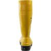Gelber, hoher Arbeitsschutz-Gummistiefel mit robuster schwarzer Sohle.