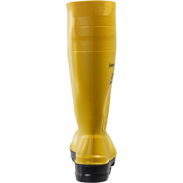 Gelber, hoher Arbeitsschutz-Gummistiefel mit robuster schwarzer Sohle.