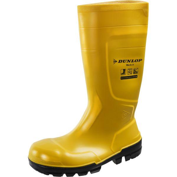 Gelber Gummistiefel mit Stahlkappe und Profilsohle, Arbeitsschutzstiefel. Der B2B-Shop für Werkzeuge, Arbeitsschutz und Arbeitsbedarf.