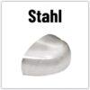 Schriftzug "Stahl" über einer gebogenen, silbernen Metallkappe/Abdeckung.