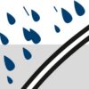 Blau gezeichnete Regentropfen prallen von einer gewölbten, schwarz umrandeten Oberfläche ab, Symbol für wasserabweisendes Material im Kontext Arbeitsschutz und Arbeitsbedarf.