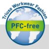 Logo mit Weltkugel, Text "Triuso Workwear Fashion" und grünem Banner "PFC-free".